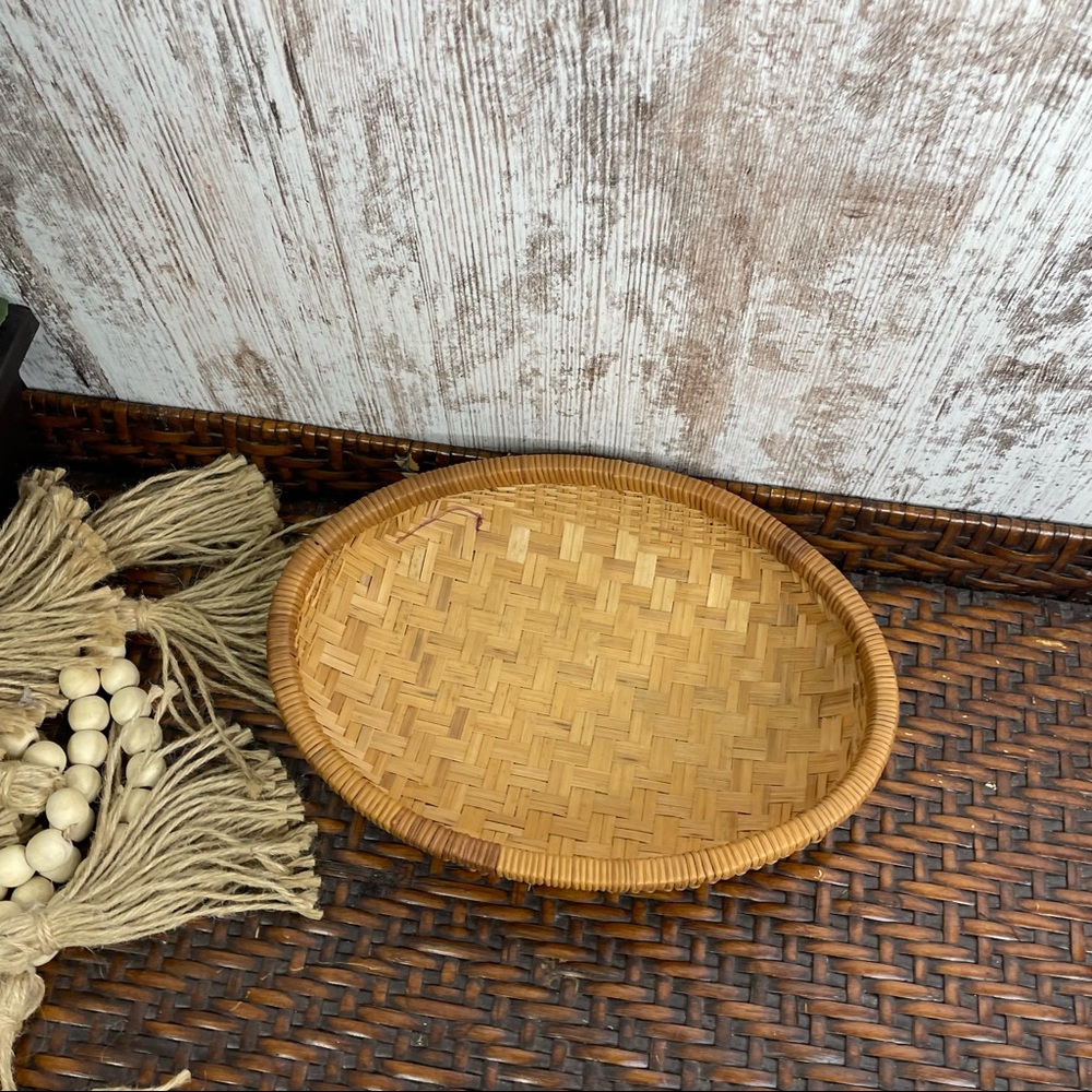 MCM Bamboo Weave Basket Vtg Bamboo Bowl Basket - Picture 2 of 7